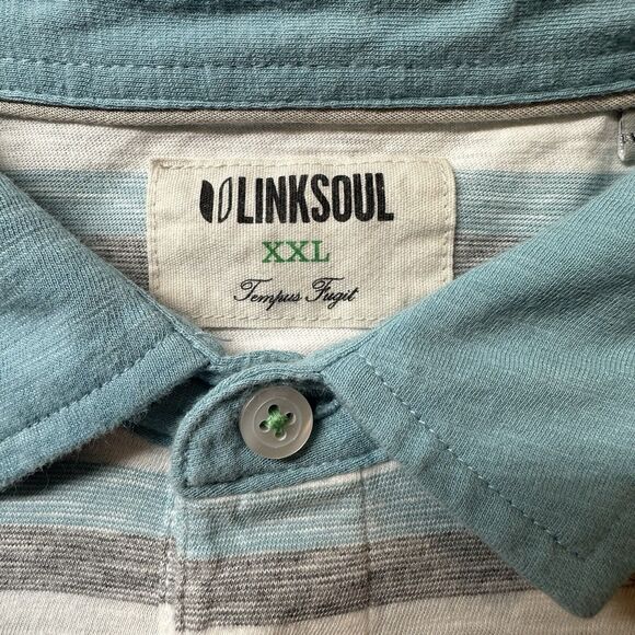 LINKSOUL Polo Shirt Mens 2XL Blue/Gray Horizontal Striped Golf Rugby - Picture 2 of 6